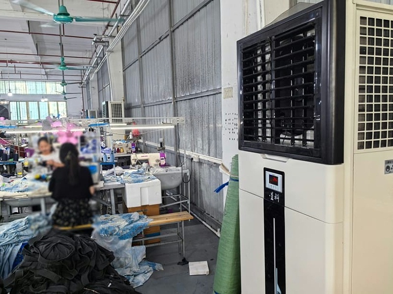 服裝廠降溫安裝廠房車間降溫設(shè)備廠家星科立式軸流機(jī)組