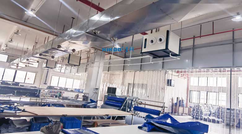 紡織廠生產(chǎn)車間整體制冷降溫，應用蒸發(fā)冷省電空調- 臥式射流機